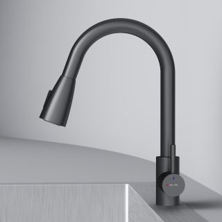 Смеситель для кухни Am.Pm X-Joy S F85B07522 с выдвижным изливом чёрный